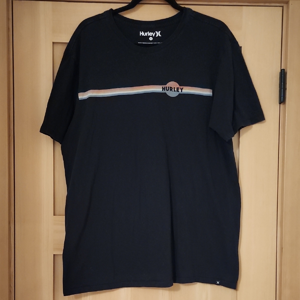 Hurley Men's Black Tee with Striped Logo